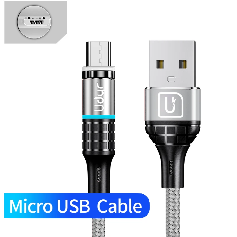 Магнитный кабель Udyr 1 м 2 м светодиодный кабель Micro usb type C Магнитный usb-кабель для зарядки iPhone X 7 8 XS Max XR huawei samsung xiaomi LG - Цвет: For Micro Sliver