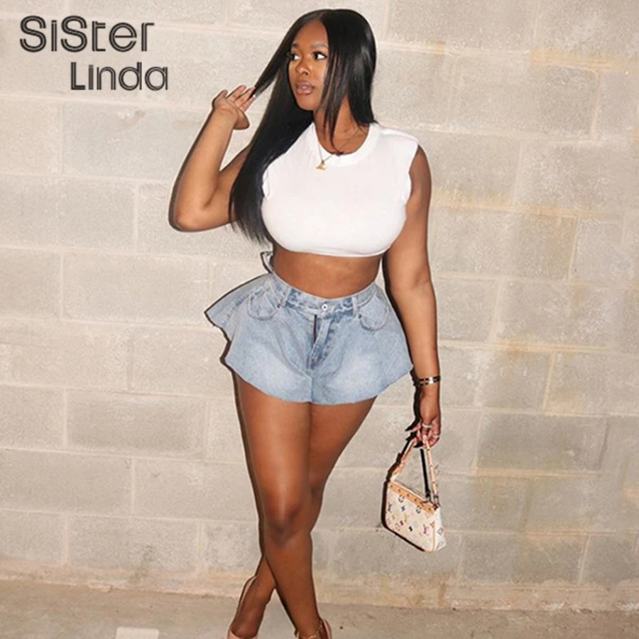 

Sisterlinda Fashion Summer Autumn Sexy Lace-up Mid Waist Harem shorts Pockets Zipper Loose Mini Denim Shorts Women Streetwear