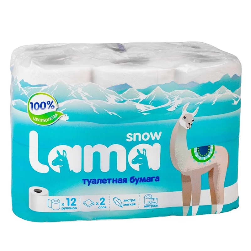 Туалетная бумага Snow Lama белая 2-х слойная 12 рулонов |
