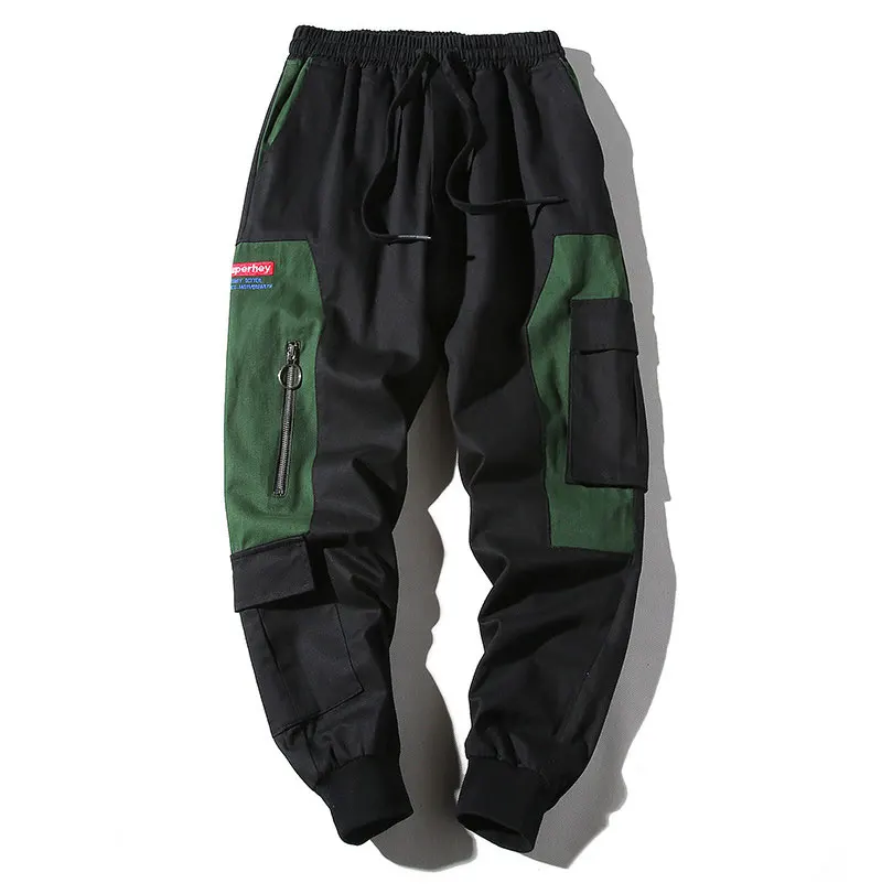 black green Mwxsd мужские многокарманные шаровары Хип-хоп брюки уличная Мужская Япония стиль брюки мужские хип-хоп Свободные хлопчатобумажные брюки - Цвет: black green