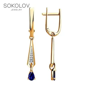 

Drop Earrings with stones SOKOLOV gold with diamonds and sapphires fashion jewelry 585 women's male, long earrings