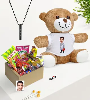 

Personalized Mr Doctor Caricature Of Nostalgic Lezzetler Plush Teddy Bear Black Bar Necklace Gift Seti-5