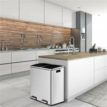 

Kitchen Trash Can 16 Gallon Rubbish Bin 2 x 30L Classified Recycle Garbage Bin with Removable Inner Buckets and Soft - Close Lid