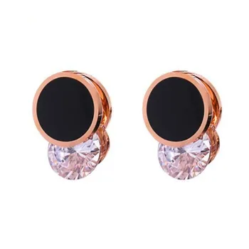 

Korean version of fashion flash crystal zircon black circle small ear studs students hair earrings to prevent allergies