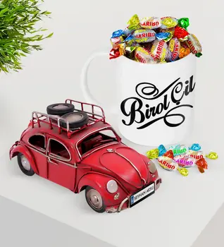 

Personalized Is Platter Nostalgic Red Metal Beetle and Mug Haribo Candy Seti-5