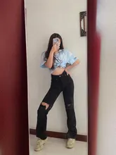 Pantalones vaqueros de talla grande para mujer, Jeans para novio, y2k, de cintura alta, rasgados para mamá, 2021