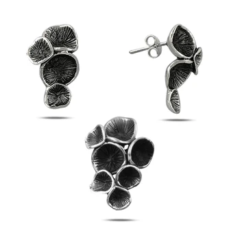 

Kutaydan Oxidized Simple 925 Sterling Silver Set Made in Turkey