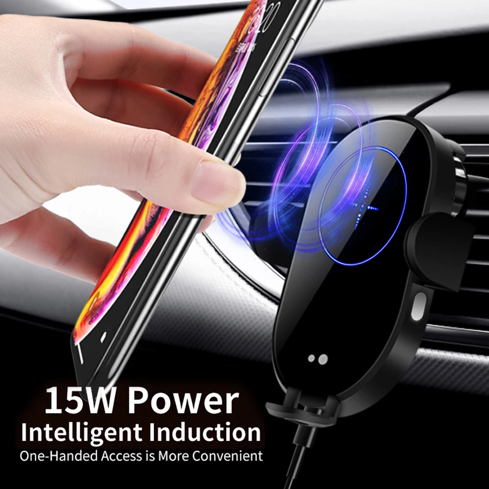 

NEW 15W Max Qi Wireless Car Charger with Intelligent Infrared Sensor Fast Charging Car Phone Holder Fast Wireless Charger