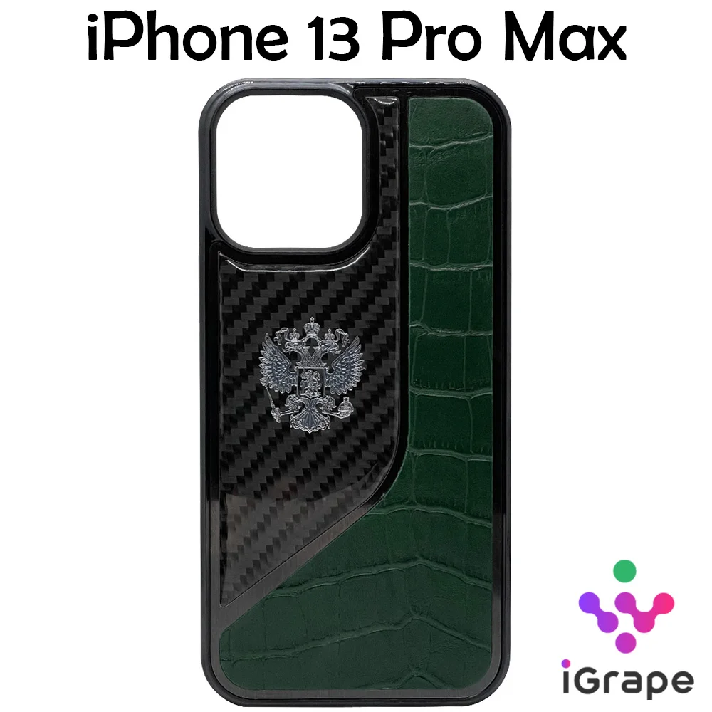 Чехол с гербом РФ кожа-карбон iGrape Sword для iPhone 13 Pro Max |