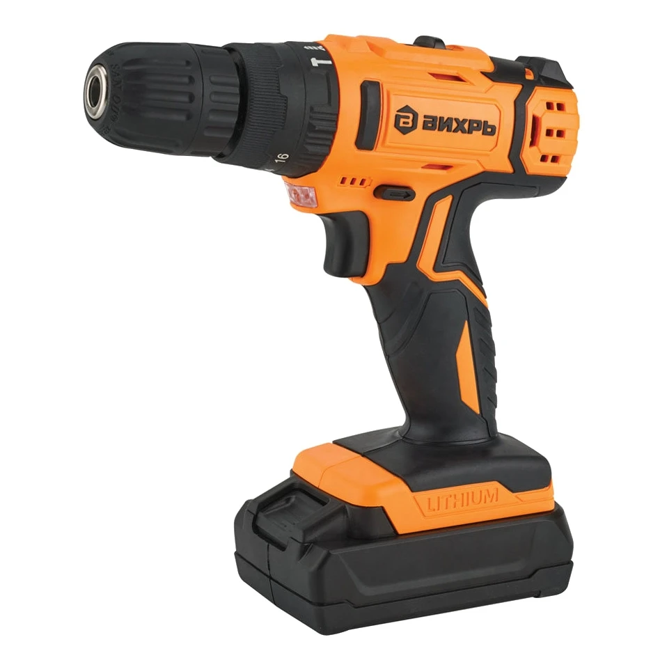 Дрель-шуруповерт аккумуляторная ВИХРЬ ДА-24Л-2кУ (3 режима, ударный, Li-Ion 24В, 2000 мАч, 1350 об/мин, 40 Нм, быстрозаж