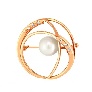 

Примаэксклюзив brooch with pearls and cubic zirconia in red gold