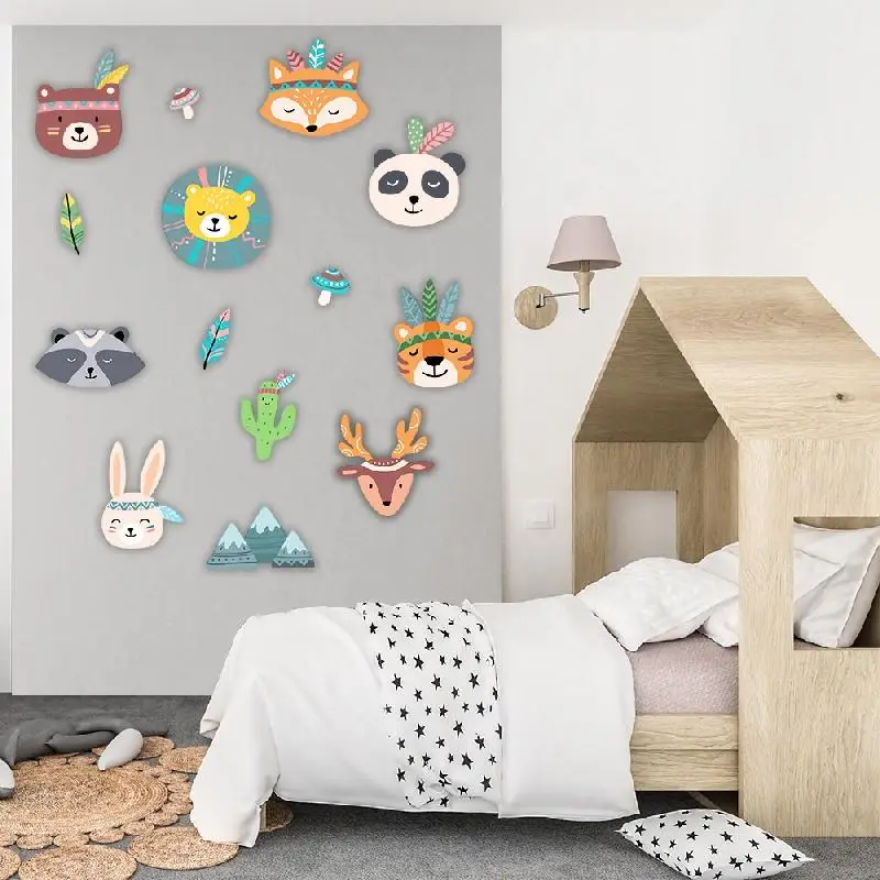 

Kids Room Wall Decoration Wooden Wall Decor Sets Scandinavian Animals Set 14 pcs Set fox bear cat raccoon decor