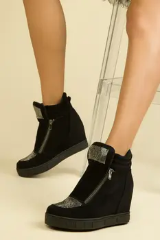 

SOHO Platform Inside High Heel Shoes Ladies Zipper High Quality Footwear Warm Platform Female Boot Wedges Shoes Woman13944