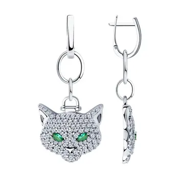 

Sokolov drop earrings with stones in silver with cubic zirconia, fashion jewelry, 925, women's male, long earrings