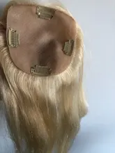 Peluca de cabello humano con Clip para mujer, tupé Invisible de seda, color rubio #613, cuero cabelludo