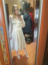 A-Line Dress V-Neck Spring Bishop-Sleeve Satin Simplee Chic Elegant Vintage High-Waist