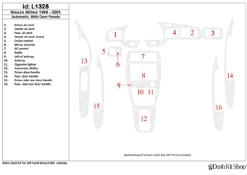 

Interior lining for Nissan Altima 1998-2001. Set L1328.