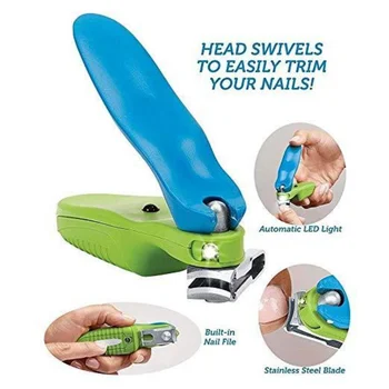 

Handle 150 Degree Swivel Nail Clipper with LED Light (Blue green)