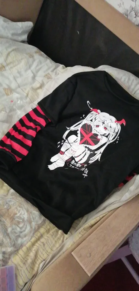 Egirl Gothic Emo Style Sweatshirt with Anime print photo review