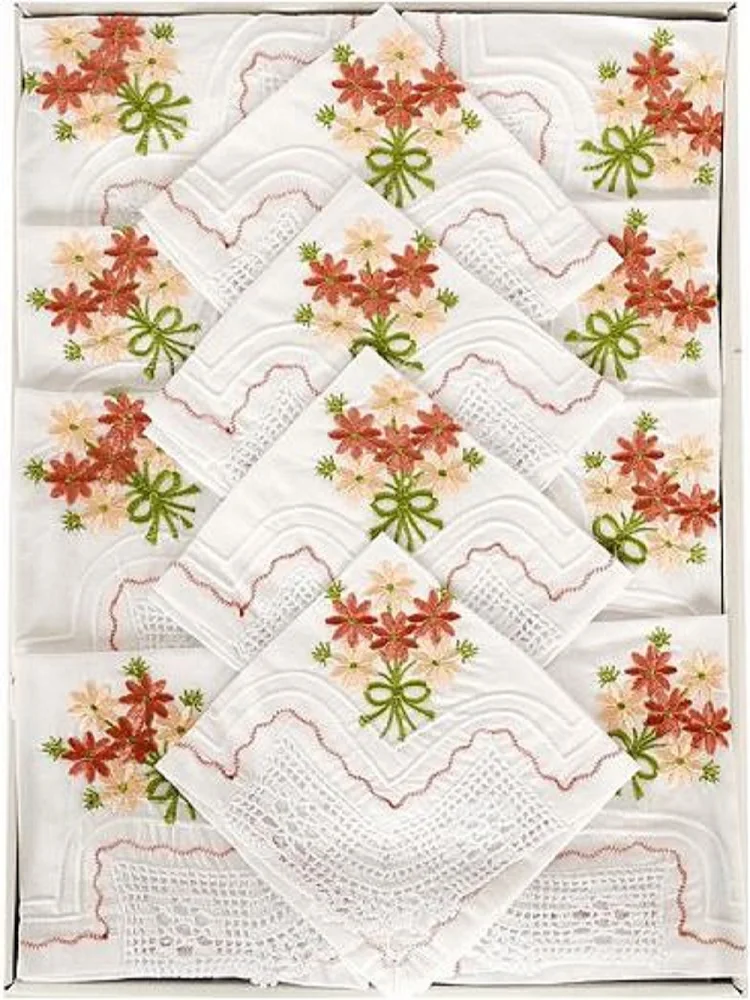 

22 pcs Kitchen Set Made in Turkey Orange Flower Embroideried Lace Tablecloth Oven Cover Curtain Apron Napkin Fridge Portion