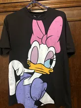 Black T-Shirt Daisy Duck Cartoon Print Sweet Women Cute Disney Fashion Tee-Tops Pullover