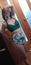 Bikini femenino con cuello Halter y cintura alta, traje de baño con cuello halter y cintural alta con estampado floral en talla XXL