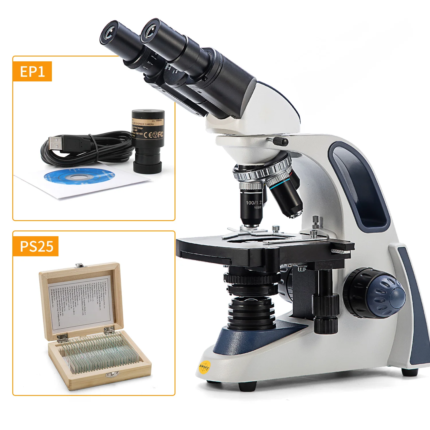 Swift 40x2500x Researchgrade Binocular Compound Lab Microscope With 1