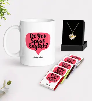 

Personalized English Teacher White Mug Chocolate and Is Daisy Necklace Gift Seti-14