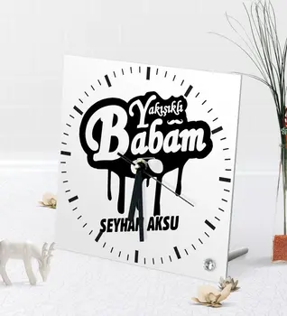 

Personalized Custom Handsome Dad Desktop Square Glass Saat-2