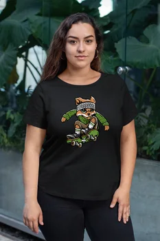 

Angemiel Wear Green Kaykaylı Fox Black Women Cotton Large Size T-Shirt