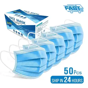 

10PC/30 PCS/50PC/100PC/200/PCConsegna Fast Fabric and Meltblown disposable Face Mask 3 layers Anti-Pollution Filter