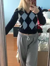 Suéter Vintage de manga larga con cuello en V para mujer, cárdigan corto de punto para otoño e invierno, estilo inglés, 2020