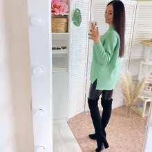Sweater Pullovers Mock-Neck Beige Purple Winter Green 8-Colors High-Quality Women C-232