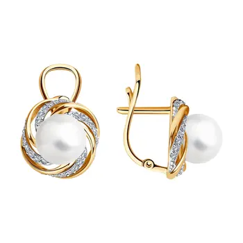 

Sokolov gold drop earrings with stones with diamonds and pearls, fashion jewelry, 585, women's male, long earrings