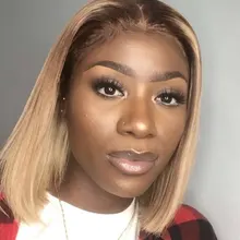 Pelucas de cabello humano con encaje Frontal para mujer, 1B/27 Bob corto, 180%, brasileño, 13x4, ombré, Bob, Remy, 4x4, cierre de encaje