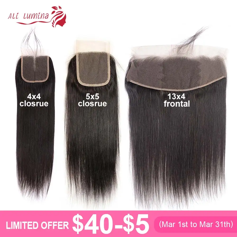 13x4 5x5 Brazilian Straight Human Hair Lace Frontal Closure Swiss Lace 100% Human Remy Hair Natural Hairline 4X4 Lace Closure