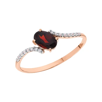 

Gold ring with cubic zirconia and Garnet sunlight sample 585