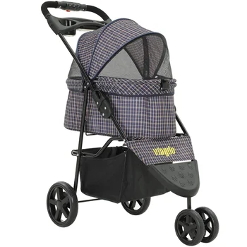 

Foldable 3-Wheel Pet Stroller Traveling Strolling Cart for Small Medium Dogs & Cats with Removable Liner and Storage Basket
