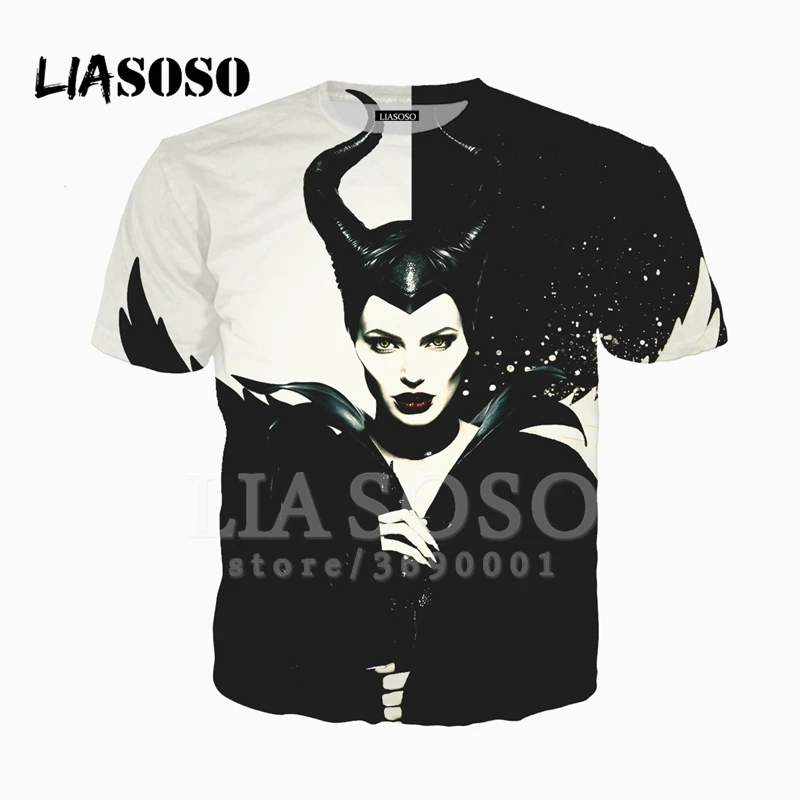 

LIASOSO 3D Print Women Men Movie Maleficent Angelina Jolie Tshirt Summer T-shirt Casual Short Sleeve Streetwear X2668