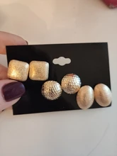 Gold-Scrub Stud-Earrings Wedding-Jewelry Oval Elegant Round Women Gift Set for 3-Pairs/Set