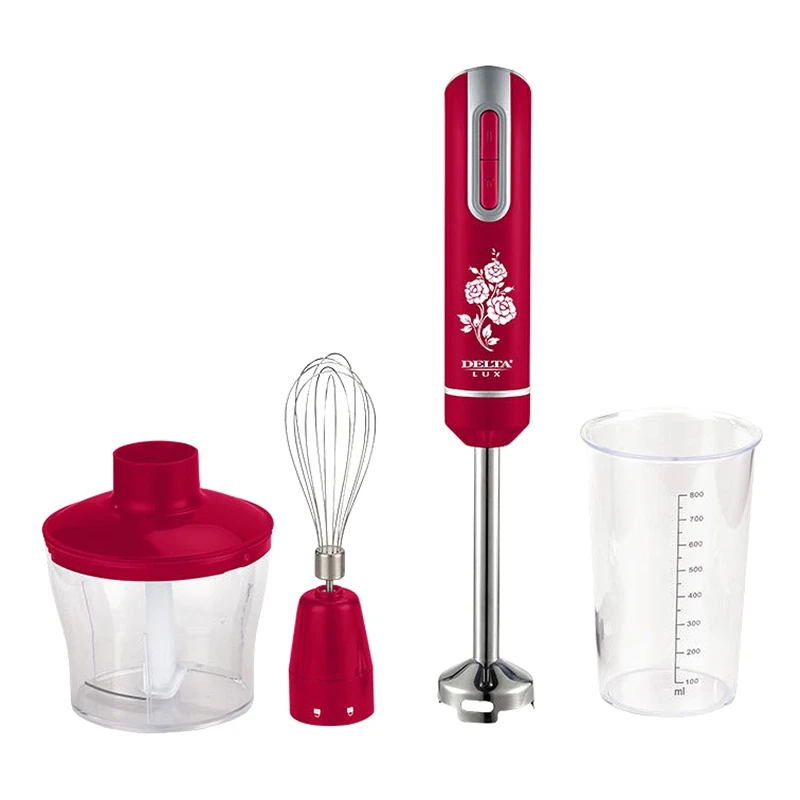 Блендер DELTA LUX DL-7044B красный (800 Вт, 2 скорости, турборежим, погружной)
