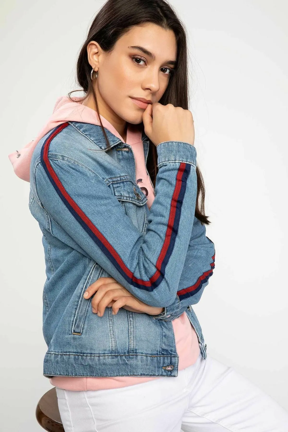 

DeFacto Women Fashion Blue Short Denim Jackets Simple Vintage Jean Jacket Loose Spring Autumn Denim Coat-J8751AZ18AU-J8751AZ18AU