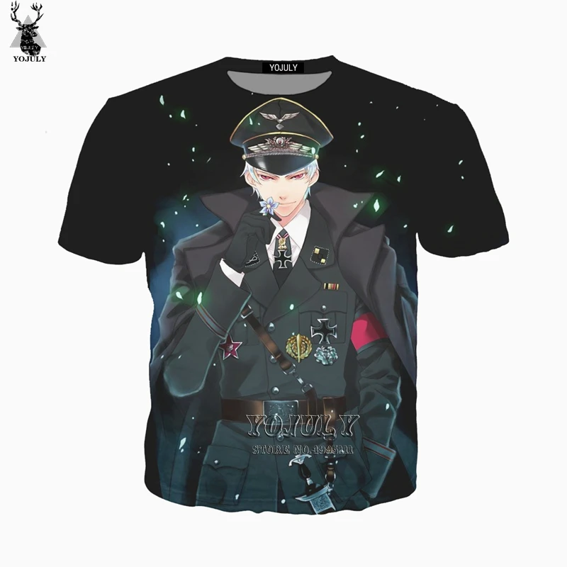 

YOJULY 3D Print Men Women Anime Hetalia Axis Powers Arthur Prussia Casual O-neck Harajuku T-shirt Tshirt Short Sleeve A739