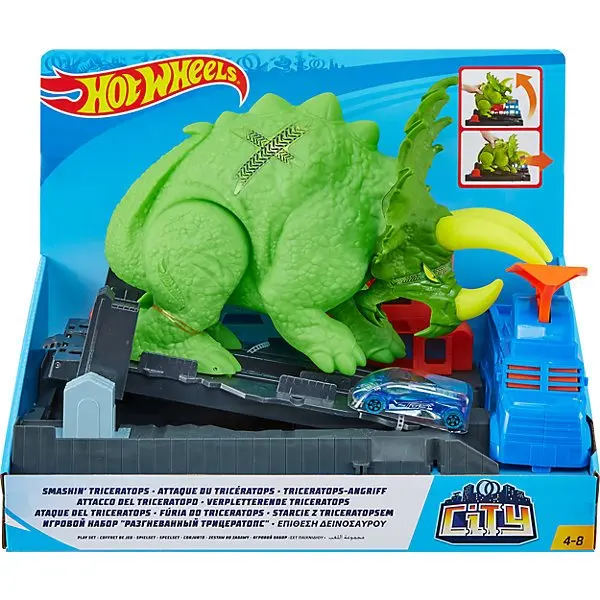Автотрек Hot Wheels "Сити" Разгневанный трицератопс