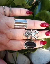 Tocona 6 unids/set Bohemia Color de plata antiguo Cross Arrow de diamantes de imitación negro anillos de encanto establece para las mujeres joyería de fiesta de кольца 3450