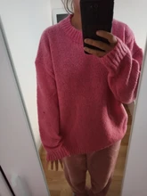 Women Sweater Outerwear Pullover Long-Sleeve Elegant Knitted Loose Pink Knitting Thick