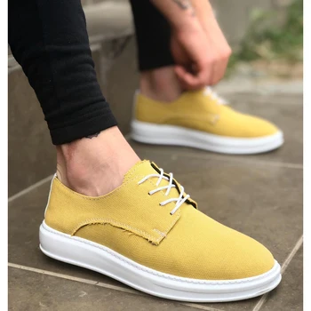 

BA0003 Laced Classic Sports Linen Yellow White High Sole Male Shoes. Van, chaussure, air, para, flip, cover, lace, shoelace