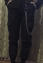 QWEEK Punk pantalones de las mujeres camisetas Hippie cadena bolsillos de talla grande negro Capris pantalones Harajuku de talla grande pantalones Hip Hop