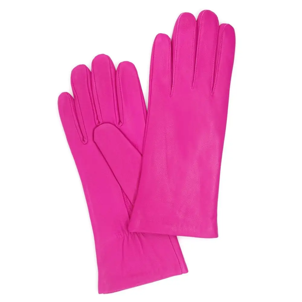 Fuchsia(Lambskin) Harssidanzar женские роскошные итальянские кожаные перчатки из овчины винтажные обработанные кашемировые с подкладкой - Цвет: Fuchsia(Lambskin)