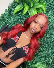 Pelucas de cabello humano con encaje frontal 13x4 para mujer, 180% ombré rojo borgoña, pelucas brasileñas de cabello ondulado rojo Remy prearrancado